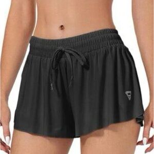 LUOGONGZI Black 2-in-1 Flowy Running Shorts - Size S